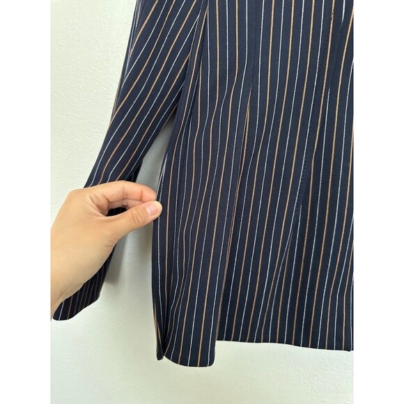 Derek Lam 10 Crosby Power Stripe Blazer Pleated Navy Blue Yellow Structured Sz 8 - Picture 11 of 14